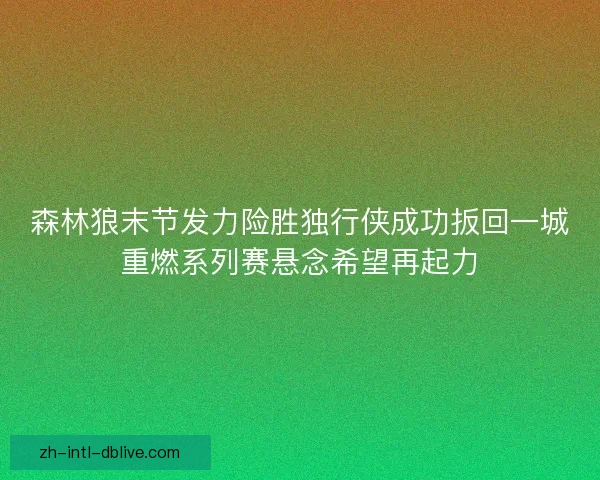 森林狼末节发力险胜独行侠成功扳回一城重燃系列赛悬念希望再起力 森林狼末节发力险胜独行侠成功扳回一城重燃系列赛悬念希望再起力